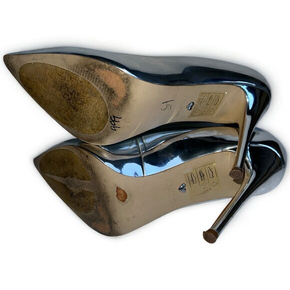 Aldo Metallic Silver Pointed Toe Pump Heel Size 8 Shiny Monochromatic Stiletto - Picture 5 of 13